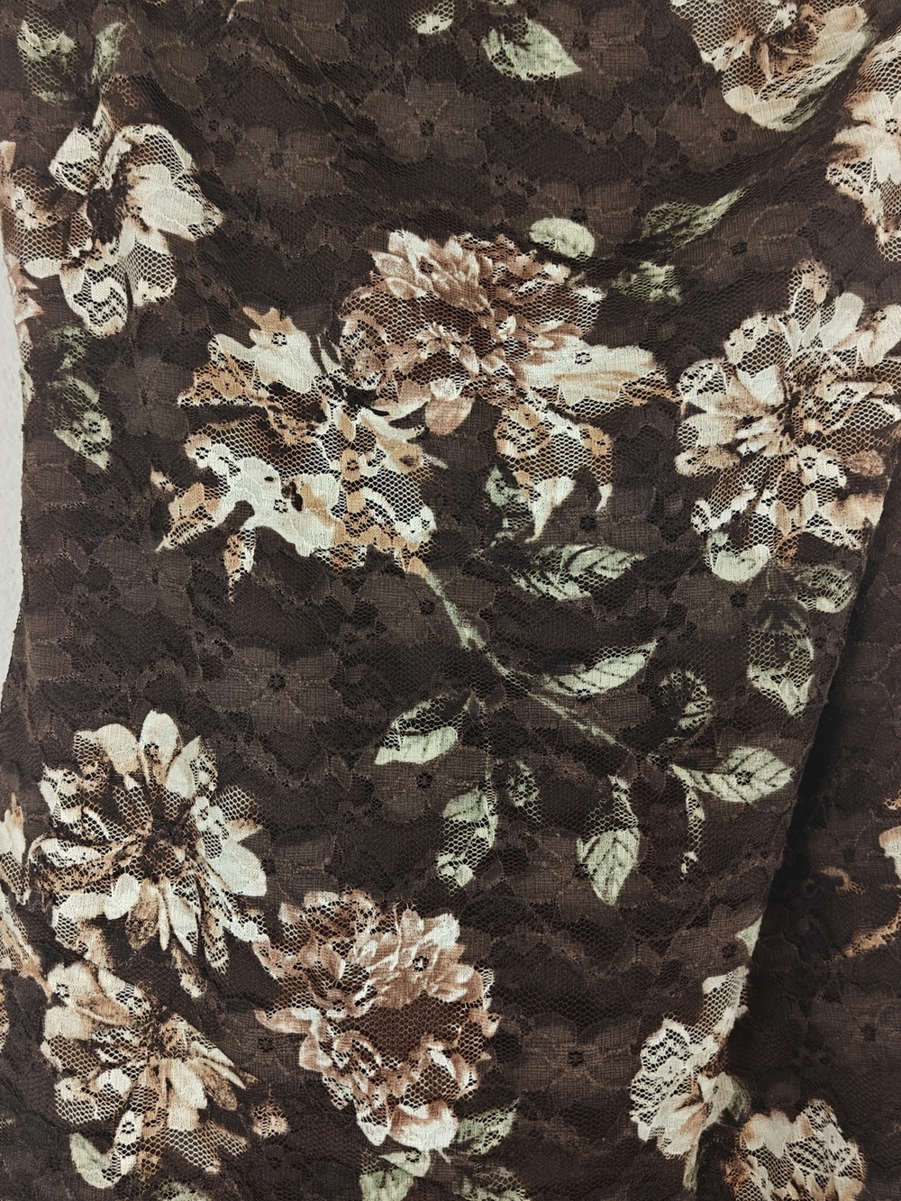 J for Justify Floral Lace Strapless Midi Dress Brown Romantic Ruffle Side Slit M - Picture 9 of 16